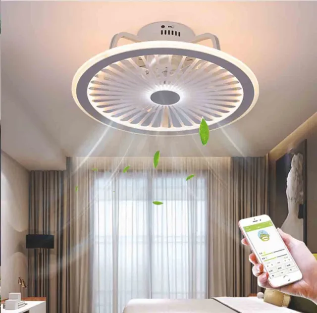 LED Modern Dimmable Ceiling Fan Light-Chandelier Enclosed Cooling-Remote Lamp
