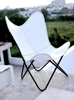 Handmade Vintage White Leather Butterfly Chair Relax Arm Chair Replacement Cover