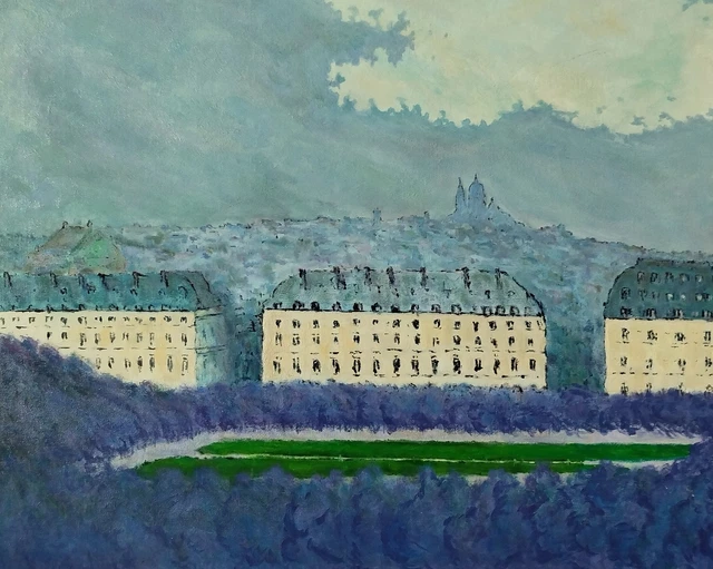 Tableau Original R. DUBOUT – Huile Sur Toile, Deux Hommes Aux Boucliers, Art Abstrait 1940-60
