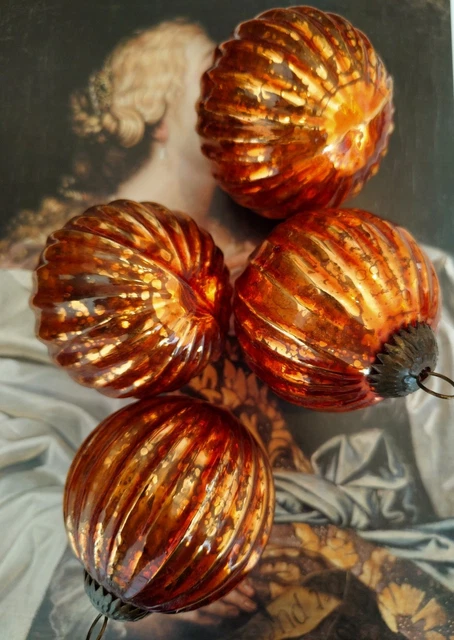 Lot De 5 Boules De Noël Anciennes En Verre Mercurisé - Couleurs Variées - Vintage