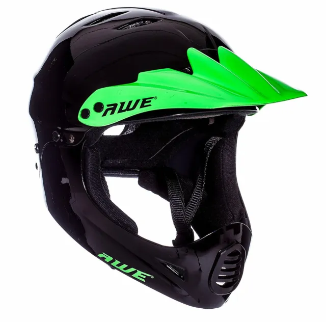 AWE BMX Junior/16+ Full Face Helmet Black/Green *Factory Second* 56-58cm