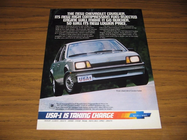 1982 Print Ad The 1983 Chevrolet 2.0 Cavalier Chevy Front Wheel Sedan