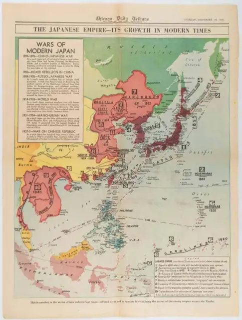 WWII MAP OF THE JAPANESE EMPIRE / Japanese Empire -- Its Growth in Modern Times