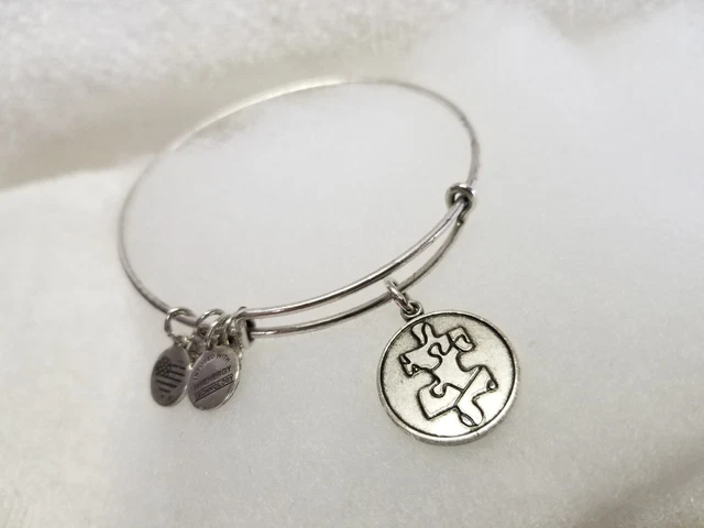 Alex and Ani Charm Bangle Bracelets - Puzzle Piece Autism Awareness,Silver 🧩