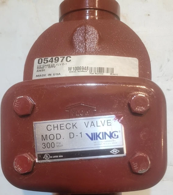 Viking Fire Sprinkler Swing Check Valve Mod D-1 300 PSI 05497C 2-1/2" GROOVED