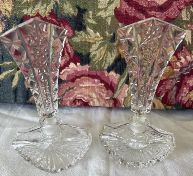 Antique Art Deco Perfume Bottles (2) Stopper Dauber Cut Crystal Czechoslovakia