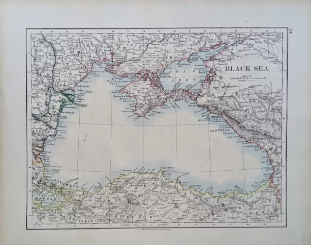1896 Antique Map Black Sea Crimea Russia