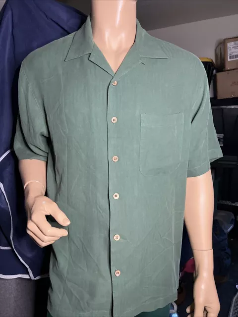 Men's Tommy Bahama Green Button-Down Silk Camp Shirt Large