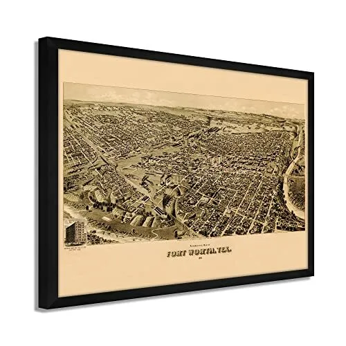 1891 Fort Worth Texas Map - Framed Vintage Fort Worth Map Wall Art Poster Print