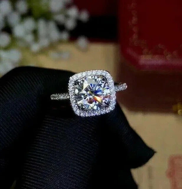 2.50 Ct Round Cut Lab-Created Diamond Halo Engagement Ring 14K White Gold Plated