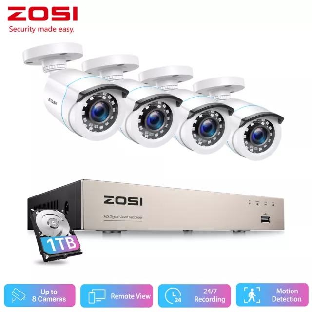 ZOSI 1080P CCTV Video Überwachungskamera Set DVR 1TB HDD 4x Außen Bullet Kamera