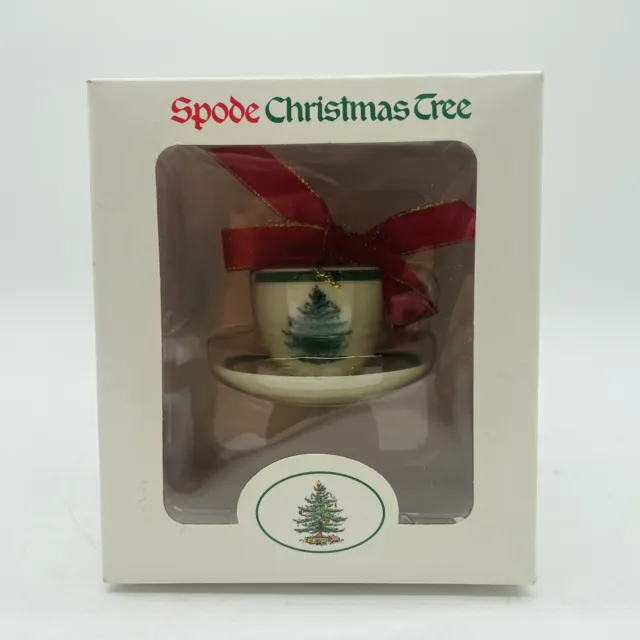 Vintage Spode Christmas Tree - Teacup & Saucer 2" Porcelain Ornament - Tea Cup
