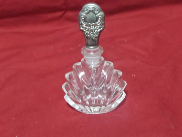 Vintage  Art Deco Class Perfume Empty Bottle with Silver Plated Stopper