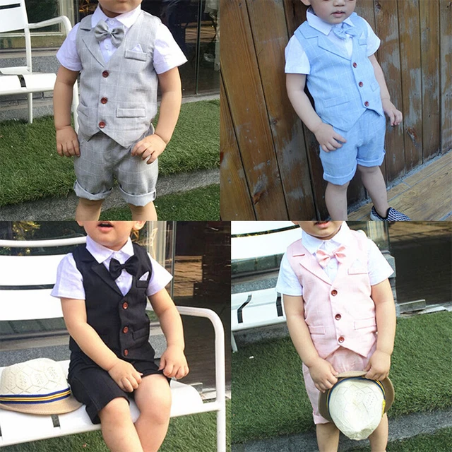 Camicia abito da gentiluomo bambino con vita elastica pantaloncini set smoking