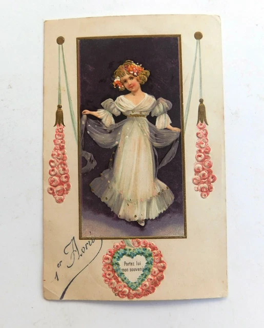CPA. Embossed postcard. GIRL with flower hair. 1905 (ref. CP/CC16)