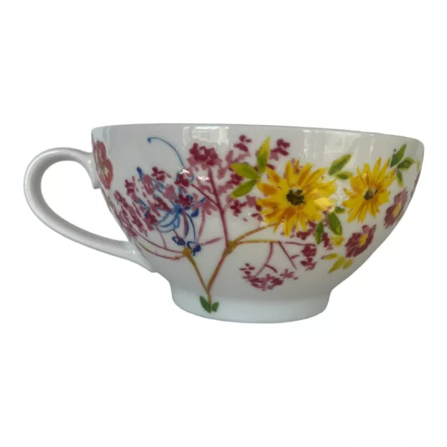 ANTHROPOLOGIE Sparrow Floral Oversized Latte Mug Tea Cup White Multicolor