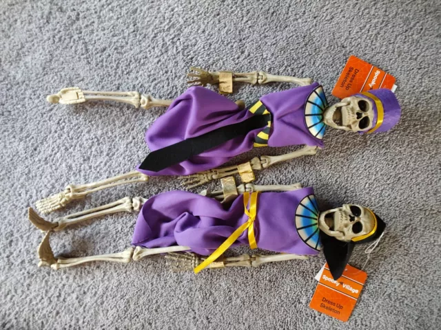 Egyptian King & Queen Skeletons 16” Halloween Hanging Jointed Spooky Village