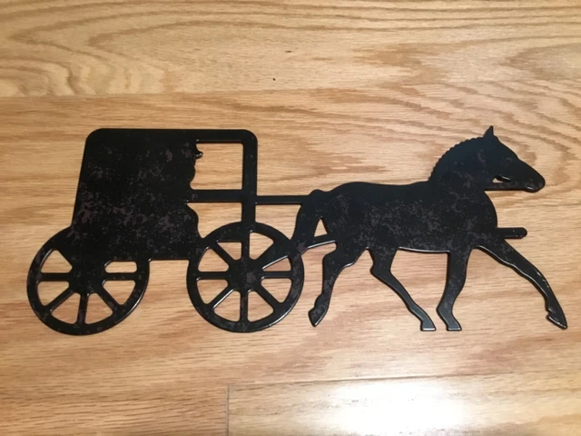 Wrought Iron Amish Horse and Buggy Blacksmith USA Crafted Black Wall Decor