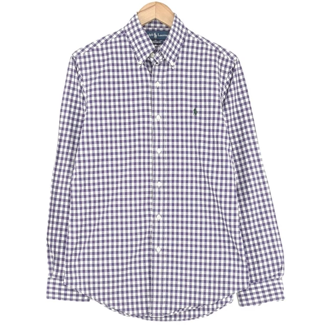 Ralph Lauren Quadri Viola Camicia Manica Lunga Uomo TAGLIA S