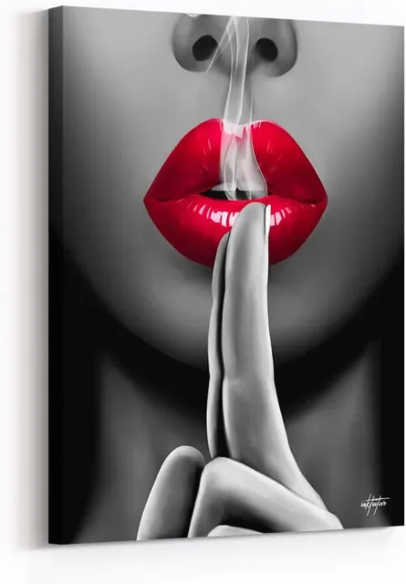 Lips Smoldering Kiss Canvas Art Red Lip Motivational Wall Prints Inspirational
