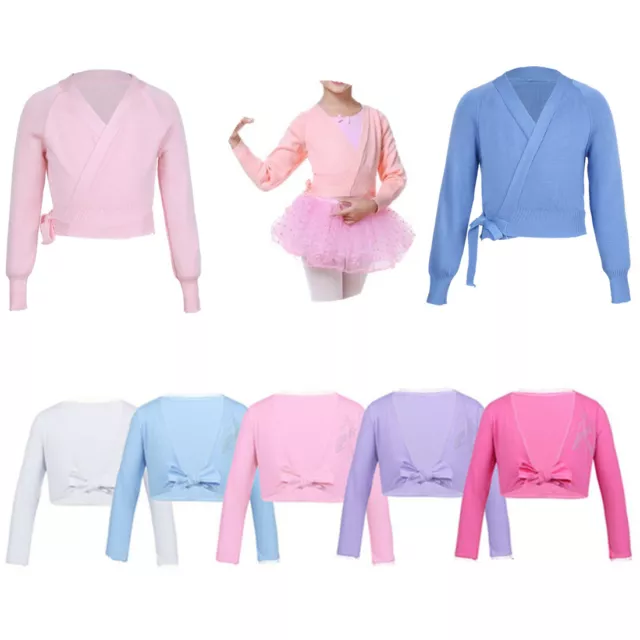 Girl Kid Ballet Dance Wrap Tops Gym Long Sleeve Cardigan Knit Cardigan Dancewear