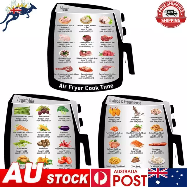 Air Fryer Refrigerator Magnet Meats/Vegetables/Seafood Chart Display Cook Times