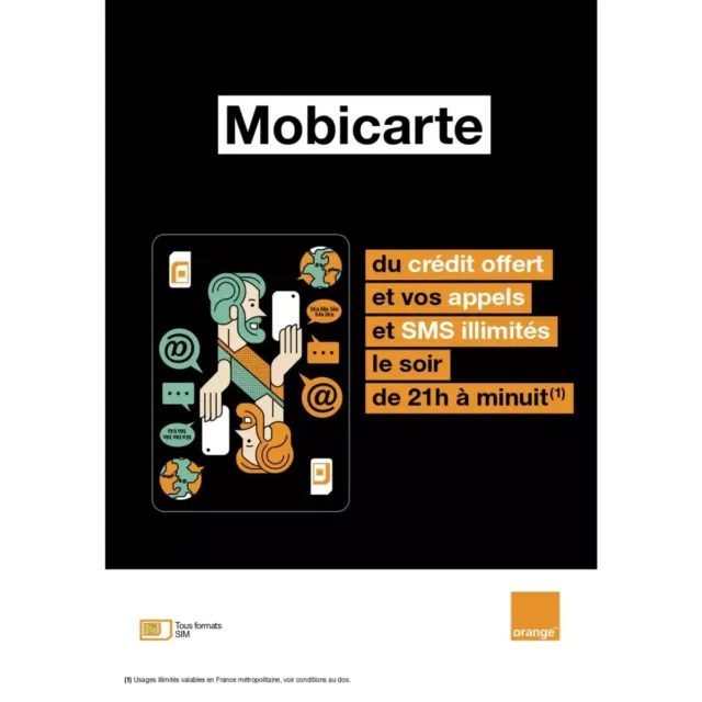 Carte SIM Prépayée Orange MOBICARTE SMS APPELS ILLIMITES 21-00h 5€ crédit inclus