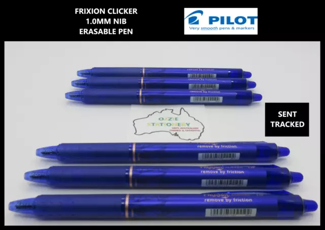 6 BLUE INK Pilot Frixion Clicker Gel Ball Pen Erasable 1.0mm nib size  BLRT-FR10