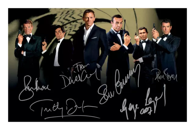 All James Bond Actors Signed A4 Autograph Photo Print Daniel Craig Sean Connery