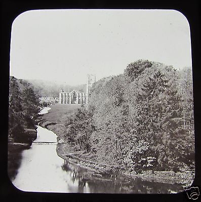 Glass Magic Lantern Slide FOUNTAINS ABBEY - THE SUPRISE VIEW C1900 YORKSHIRE