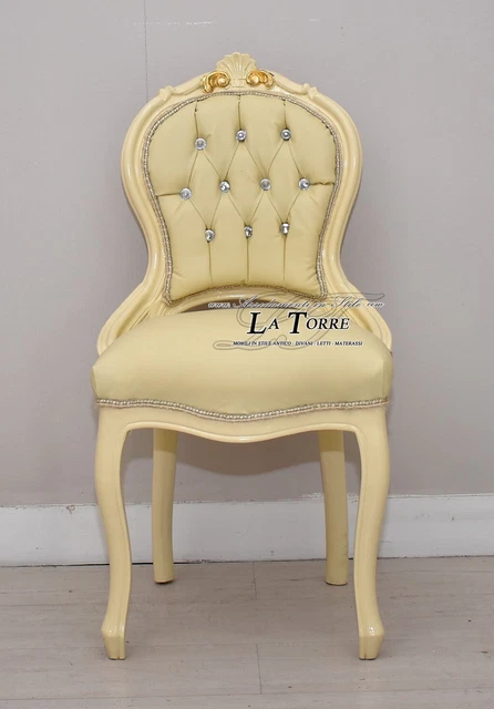 Asiento Luis XV Silla Madera Marfil y Dorado Imitación Champagne Swarovski AR012