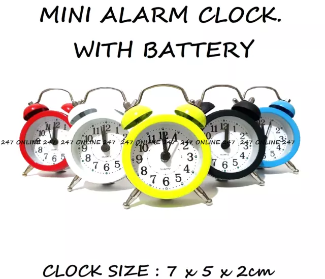 Classic Double Bell Mini Alarm Clock Quartz Movement Bedside Night Analog Clock