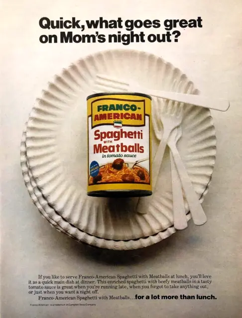 FRANCO AMERICAN SPAGHETTI & MEATBALLS—VINTAGE 1970s MAGAZINE ADVERTISEMENT AD