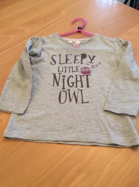 girls clothes 2-3 years Grey Cotton Mix Sleepy Little Night Owl Long Sleeved Top