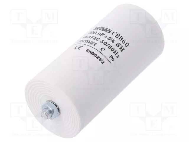 100uF 3000h -25÷70°C 450V ±5% Ø60x120mm  Ausg: Verbinder 6,3mm CBB60E-100/450 K