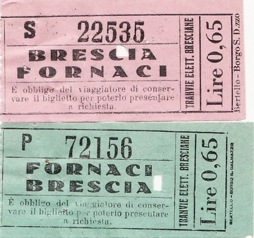 Brescia - Coppia Biglietti Tramvie Elettriche Bresciane Teb - Anni 50