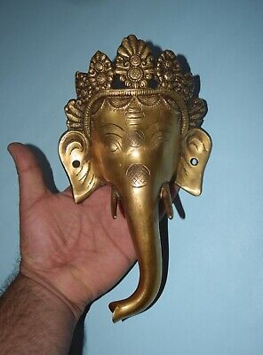 Brass Ganpati Door Pull Crown Headed Ganesha Face Design Shape Door Handle EK813