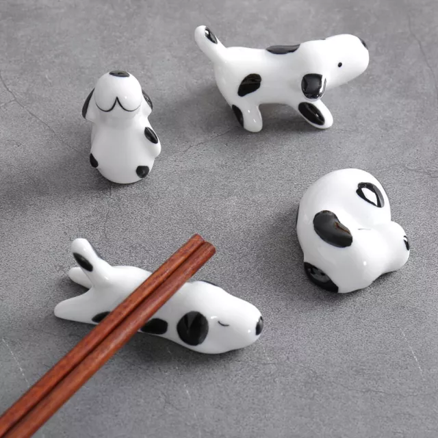 4x Ceramic Dalmatian Cute Dog Chopstick Holder Fork Spoon Rest Rack Table Decor