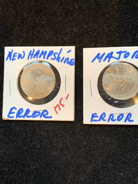 2 PC LOT- Off Center  DELAWARE and NEW HAMPSHIRE Quarters  US Mint Error  UNC