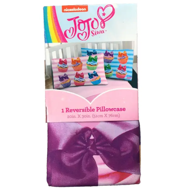 JoJo Siwa Cupcakes with Bows 🎀 Reversible Pillowcase Pink Blue Stripes