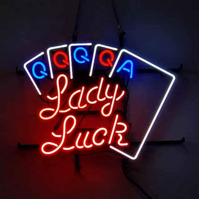 Lady Luck Poker Neon Sign Geschäft Öffnen Wandbehang Leuchtreklame Dekor 17"x14"