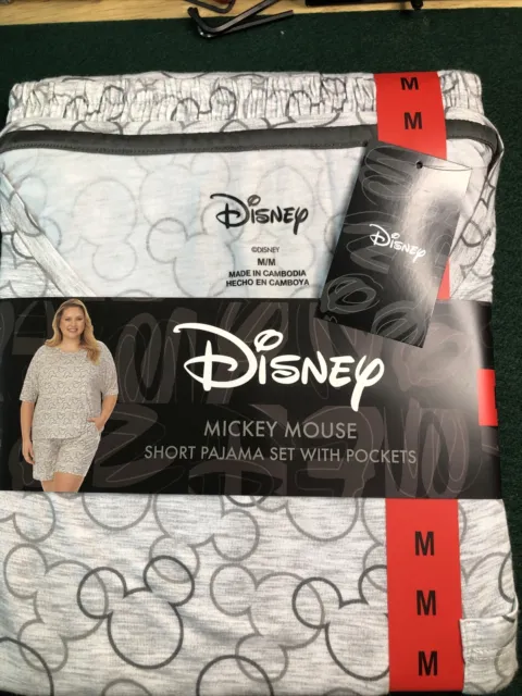 DISNEY MICKEY MOUSE Short Pajama Set With Pockets sz "M"