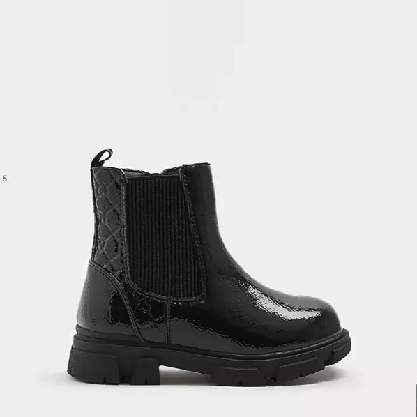 River Island Mini Girls Black PU Monogram Chelsea Boots RRP £28 - (R13)