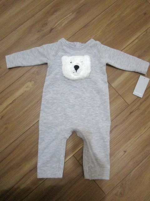 NWT Infant Baby Boy's Nordstrom Baby Cozy Bear Romper, Size 3M - Grey