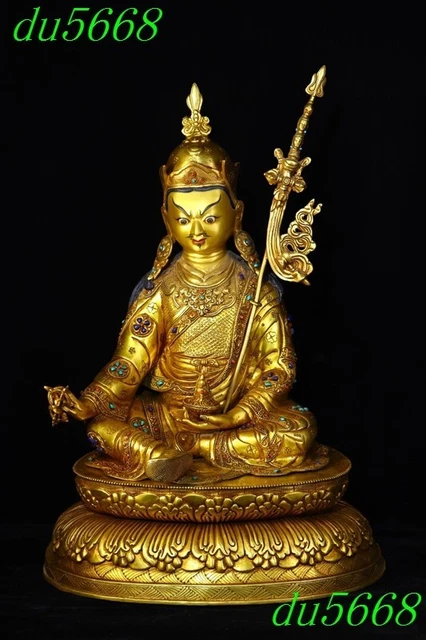 20"temple Bronze 24k gold gilt Gem Padmasambhava Guru Rinpoche Buddha statue