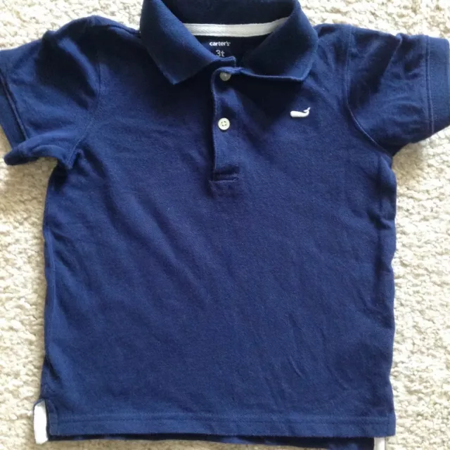 Carters Boys Size 3T Navy Blue Whale Knit Collar Shirt Short Sleeve