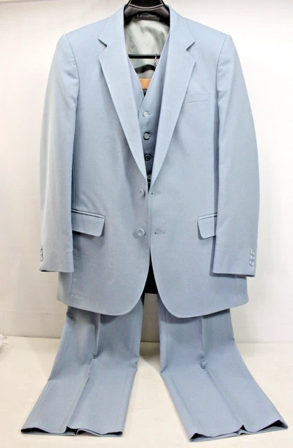 VINTAGE 70's 80's HAGGAR 3 PC SUIT MEN'S 42 L MAGIC STRETCH LIGHT BLUE POLYESTER