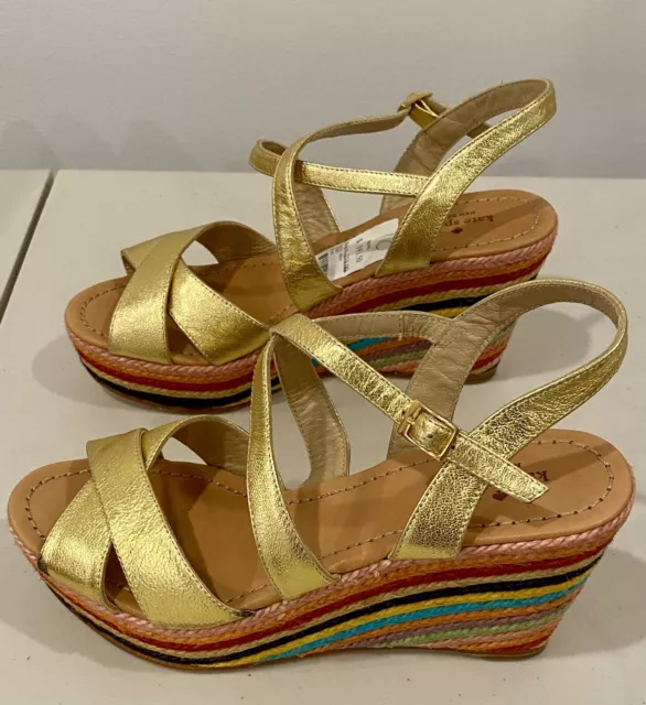 Kate Spade Lindsay Rainbow Wedge Gold Espadrille Sandals Size 10 New