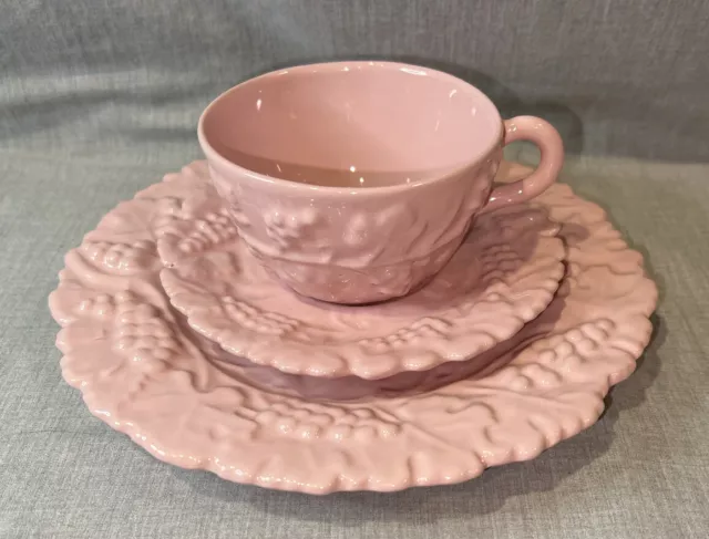 VTG PV Italy Pink Embossed Grape Majolica Tea Cup Saucer Trio Set #07625 7627