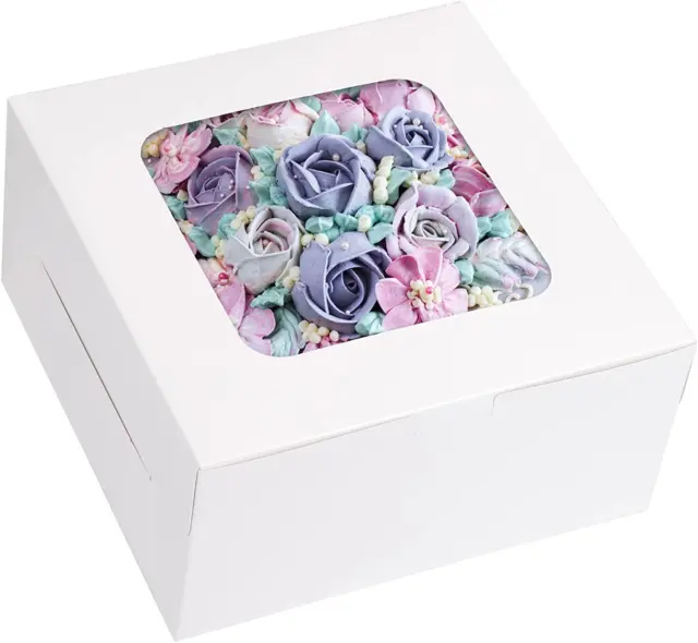 40pcs 10x10x5 Inch Cake Boxes with Window White Pastry Boxes Paper Bakery Box